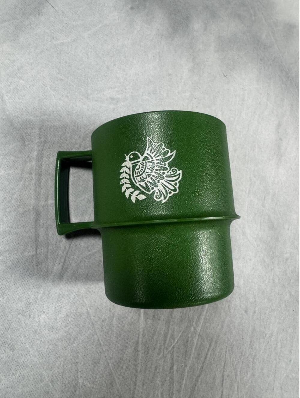 Vintage 1970s Tupperware Green Bird Dove Stackable Coffee Mug Made in USA